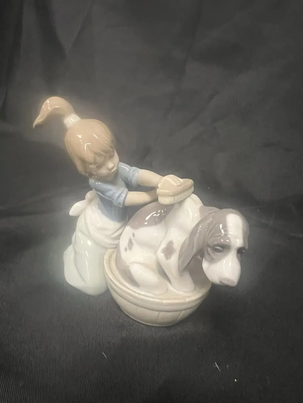 Lladro 5455 Bashful Bather Porcelain Figurine Girl & Dog Bath Made In Spain